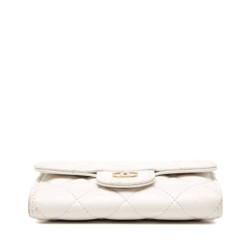 Chanel CC Quilted Caviar Flap Card Holder White Leather Good condition - Inside View