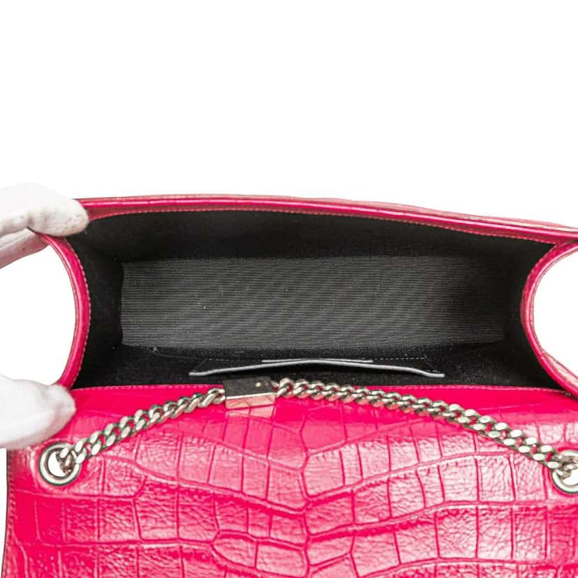 Saint Laurent Medium Croc Embossed Leather Kate Tassel Crossbody Pink Leather Very good condition - Model View