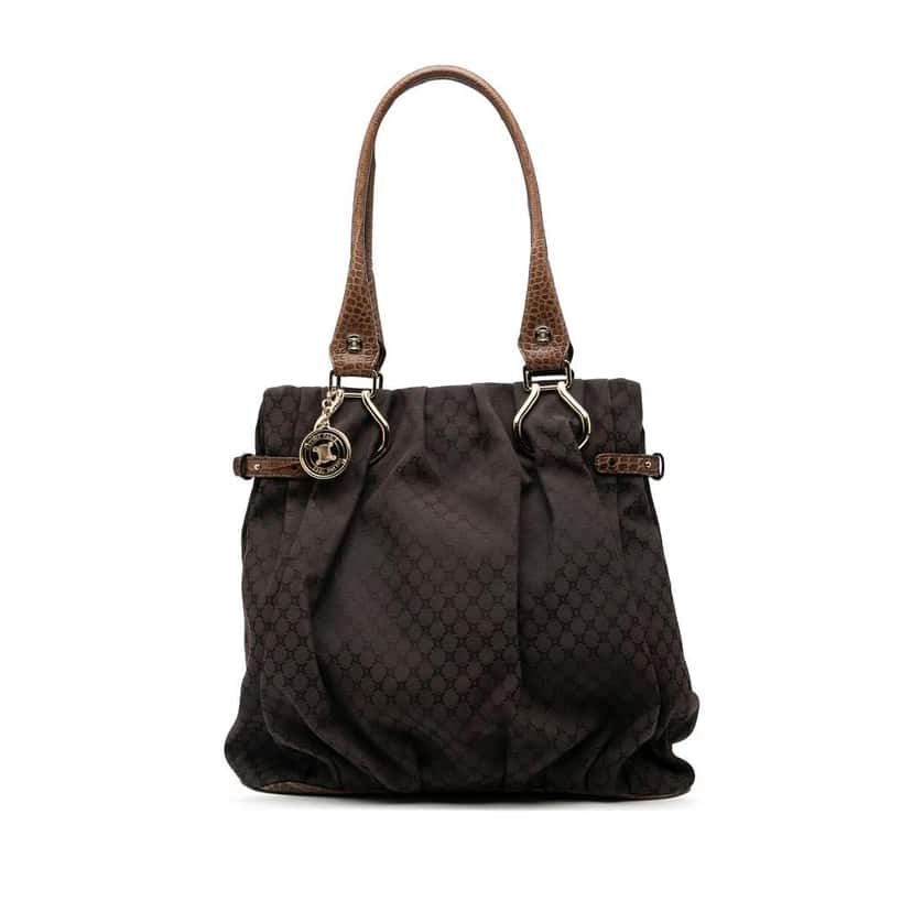 Celine Embossed Leather Trimmed Macadam Canvas Vertical Tote Brown Canvas Very good condition - Front View