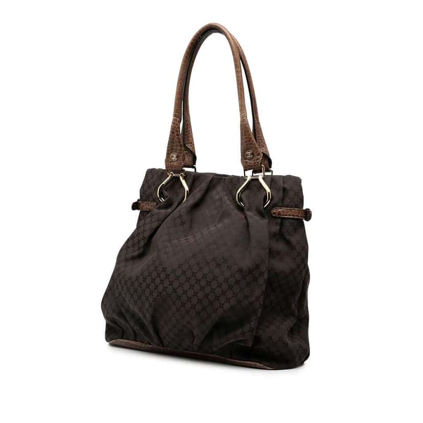 Celine Embossed Leather Trimmed Macadam Canvas Vertical Tote Brown Canvas Very good condition - Back View