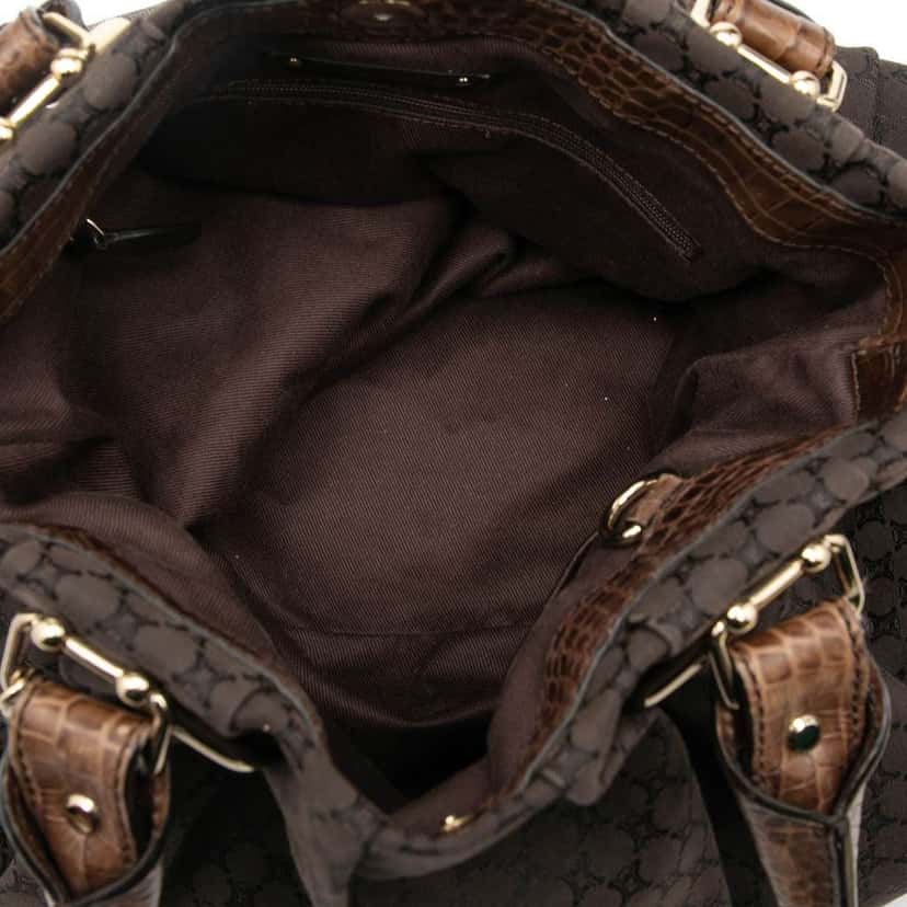 Celine Embossed Leather Trimmed Macadam Canvas Vertical Tote Brown Canvas Very good condition - Model View