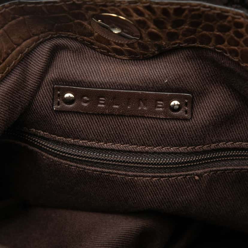 Celine Embossed Leather Trimmed Macadam Canvas Vertical Tote Brown Canvas Very good condition - Box View