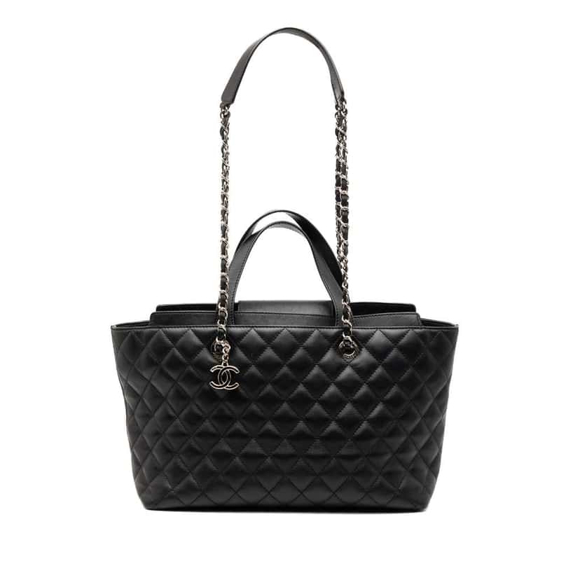 Chanel Large Quilted Calfskin Convertible Daily Shopping Tote Black Leather Good condition - Front View
