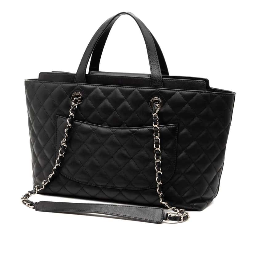 Chanel Large Quilted Calfskin Convertible Daily Shopping Tote Black Leather Good condition - Back View