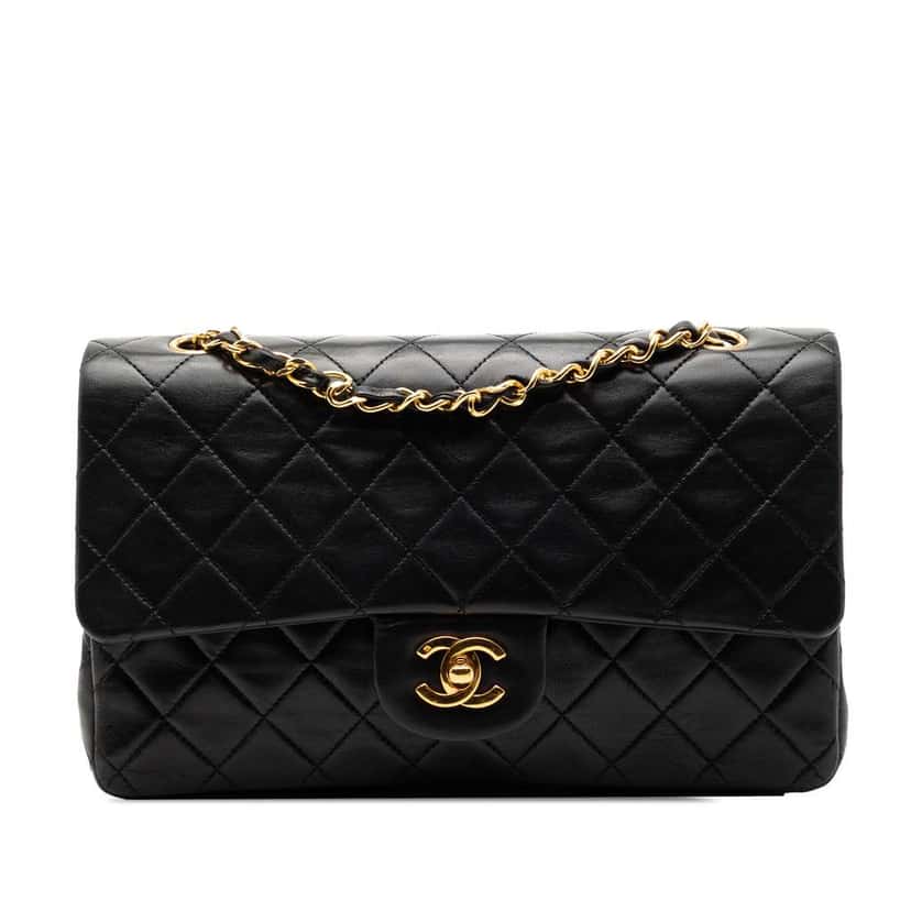 Chanel Medium Classic Lambskin Double Flap Black Leather Good condition - Front View