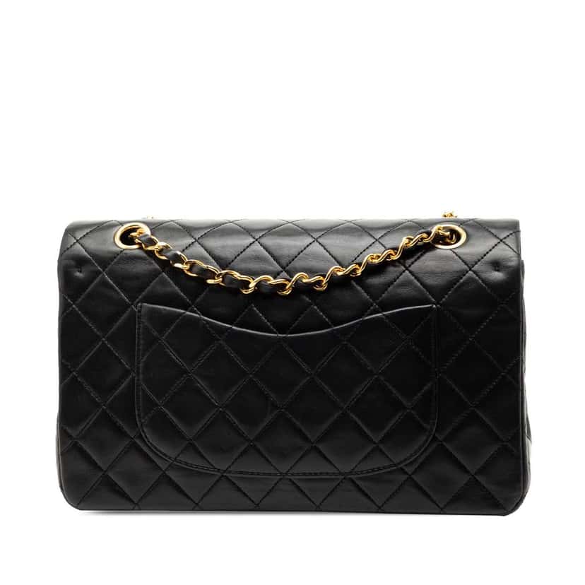 Chanel Medium Classic Lambskin Double Flap Black Leather Good condition - Back View