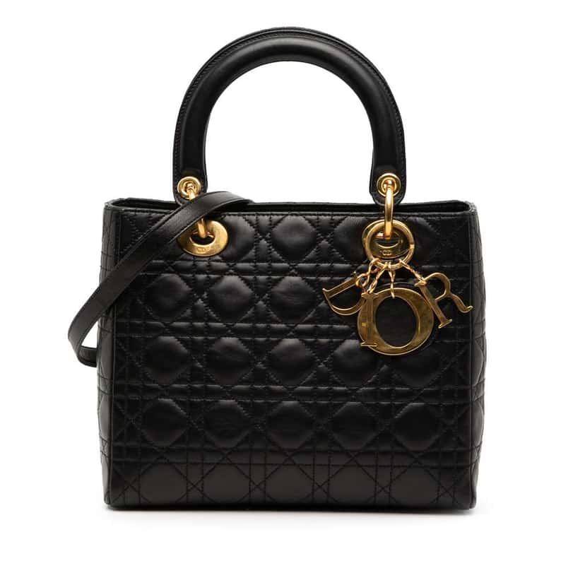 Dior Medium Lambskin Cannage Lady Dior Black Leather Good condition - Front View