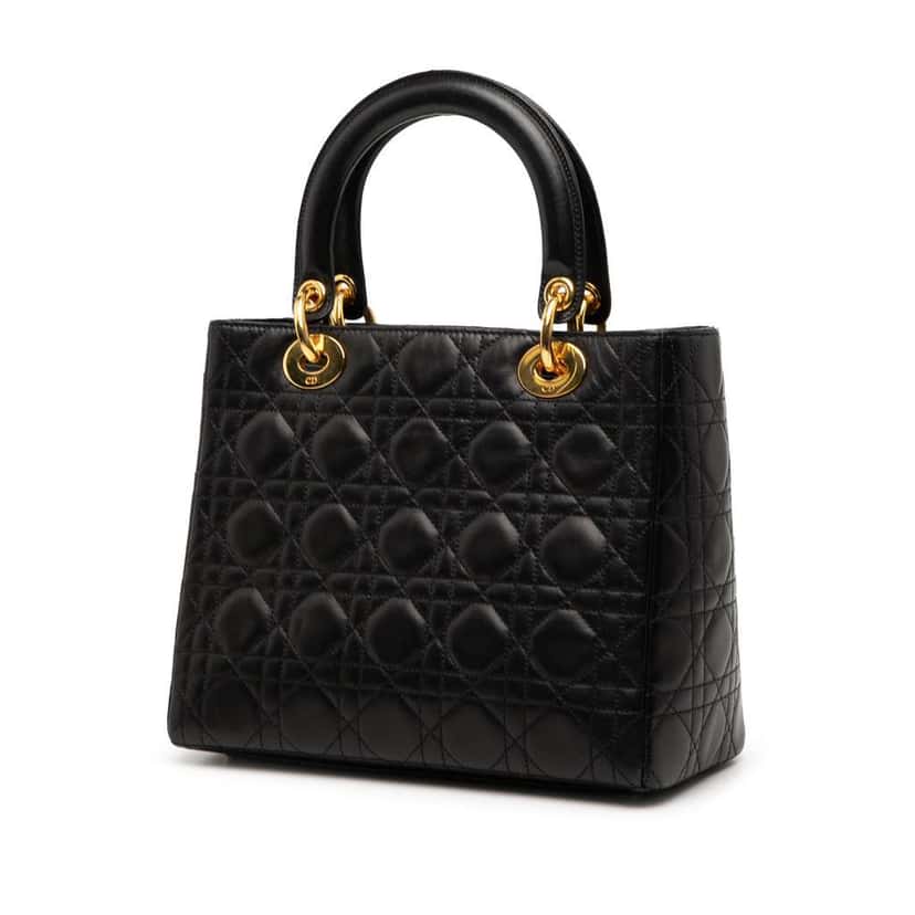 Dior Medium Lambskin Cannage Lady Dior Black Leather Good condition - Back View