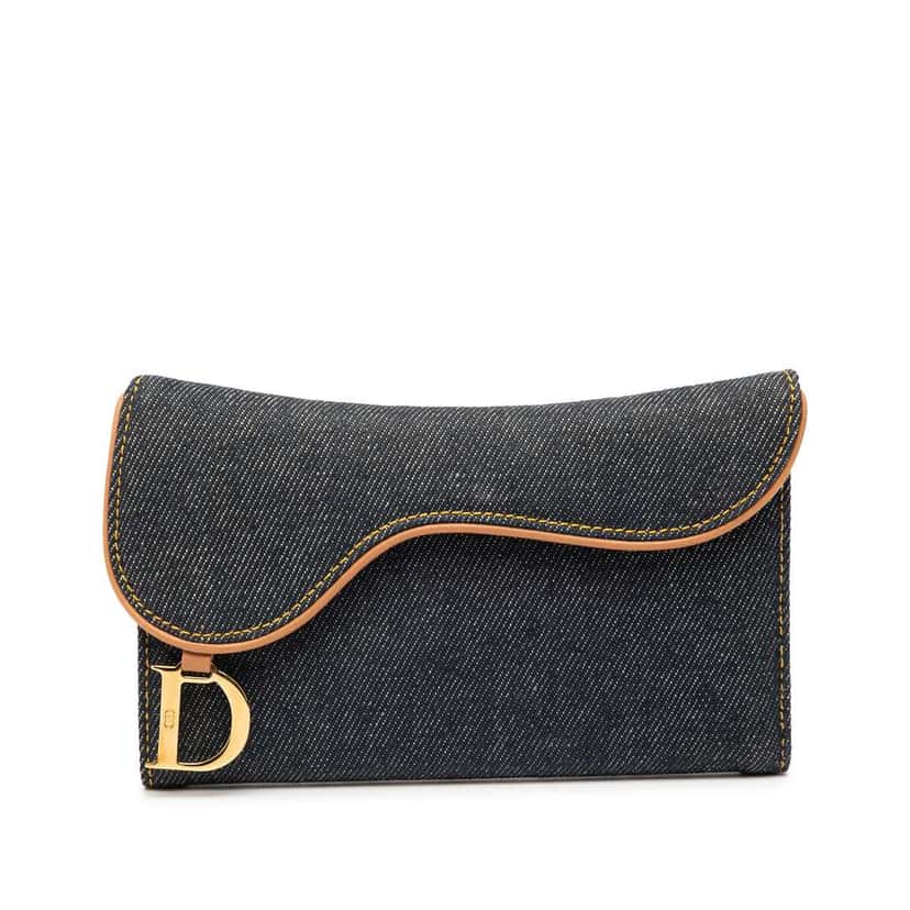 Dior Denim Saddle Trifold Continental Wallet Blue Denim Very good condition - Front View