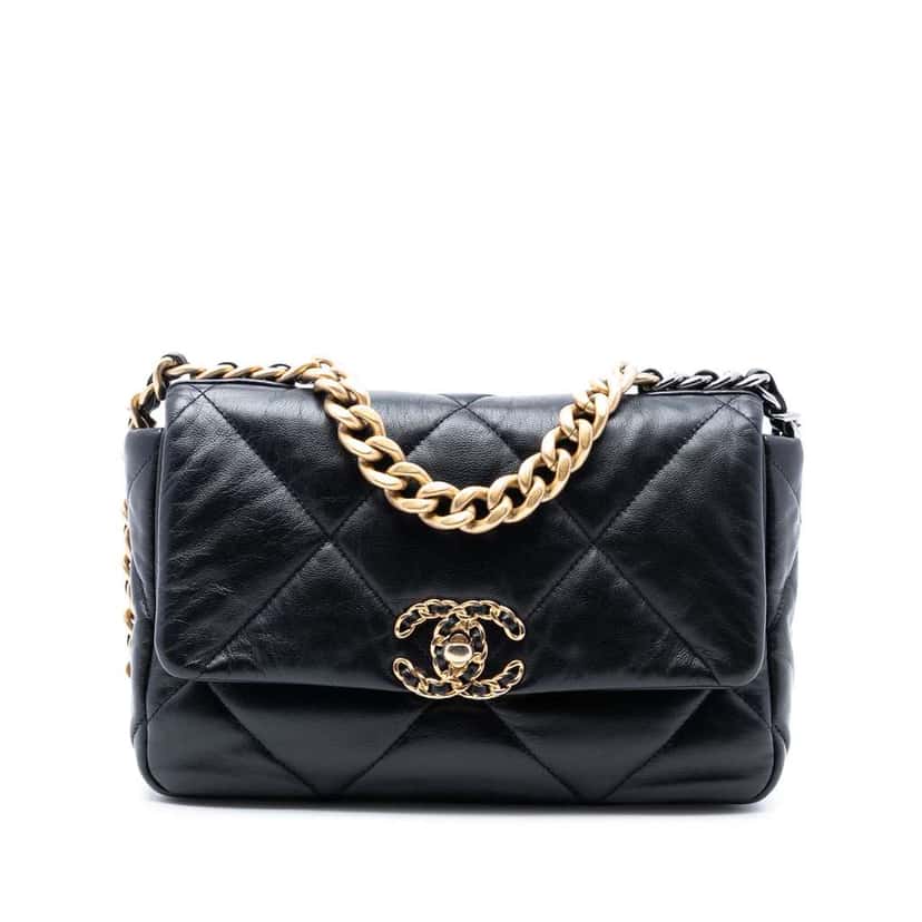 Chanel Medium Lambskin 19 Flap Black Leather Good condition - Front View