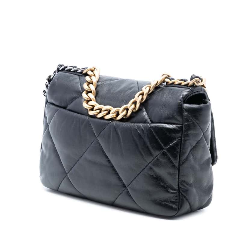 Chanel Medium Lambskin 19 Flap Black Leather Good condition - Back View