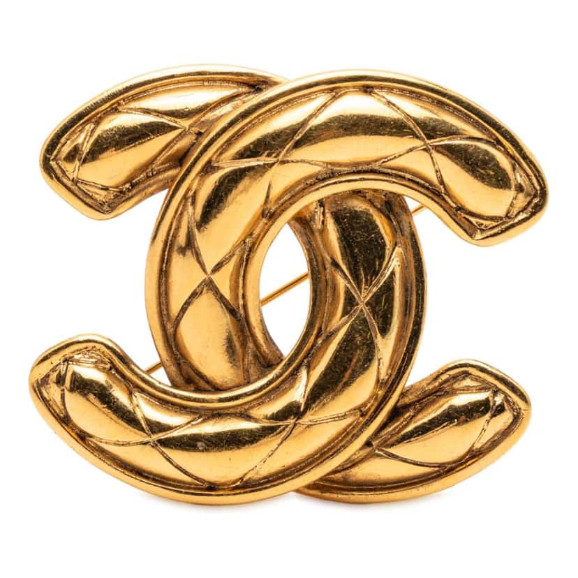 Chanel Gold Plated CC Quilted Brooch Gold Metal Good condition - Front View