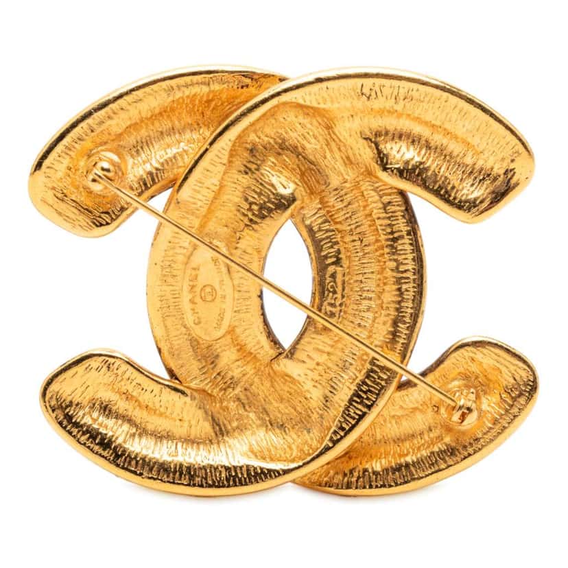 Chanel Gold Plated CC Quilted Brooch Gold Metal Good condition - Back View