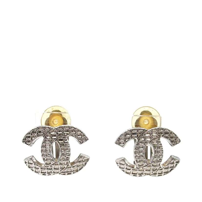 Chanel Silver Plated CC Clip on Earrings Silver Metal Very good condition - Front View