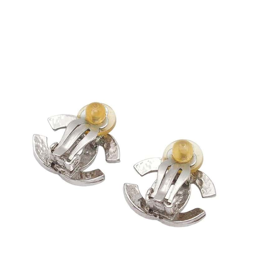 Chanel Silver Plated CC Clip on Earrings Silver Metal Very good condition - Back View