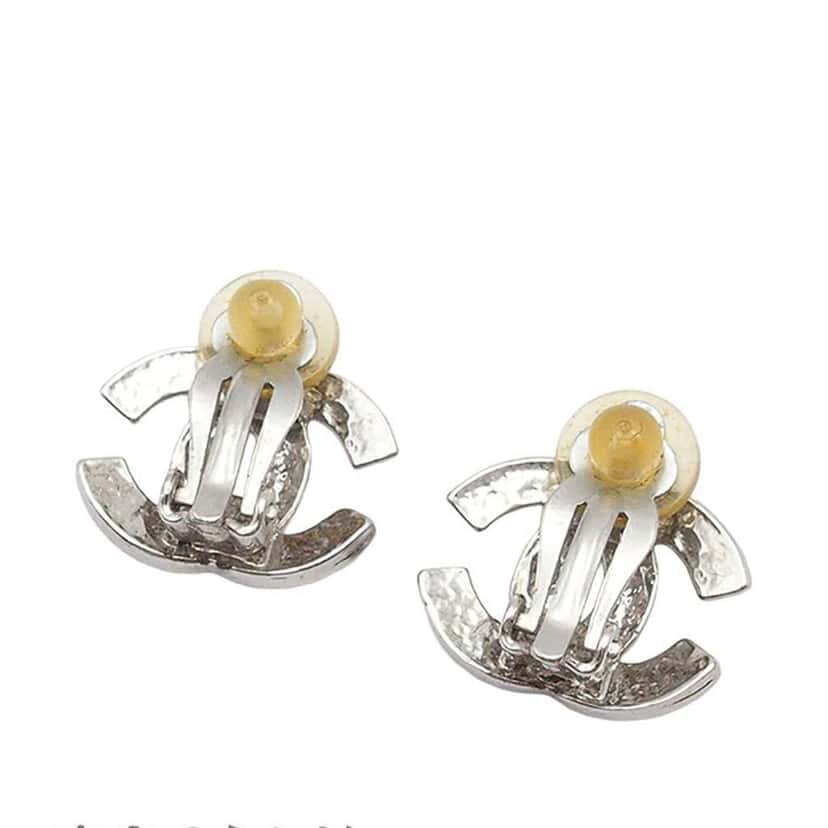 Chanel Silver Plated CC Clip on Earrings Silver Metal Very good condition - Inside View
