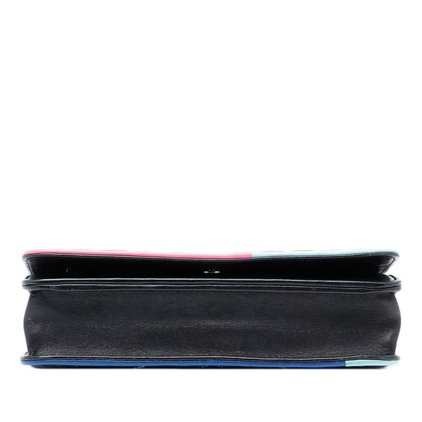 Chanel CC Quilted Lambskin Multicolor Border Full Flap Wallet on Chain Black Leather Good condition - Inside View