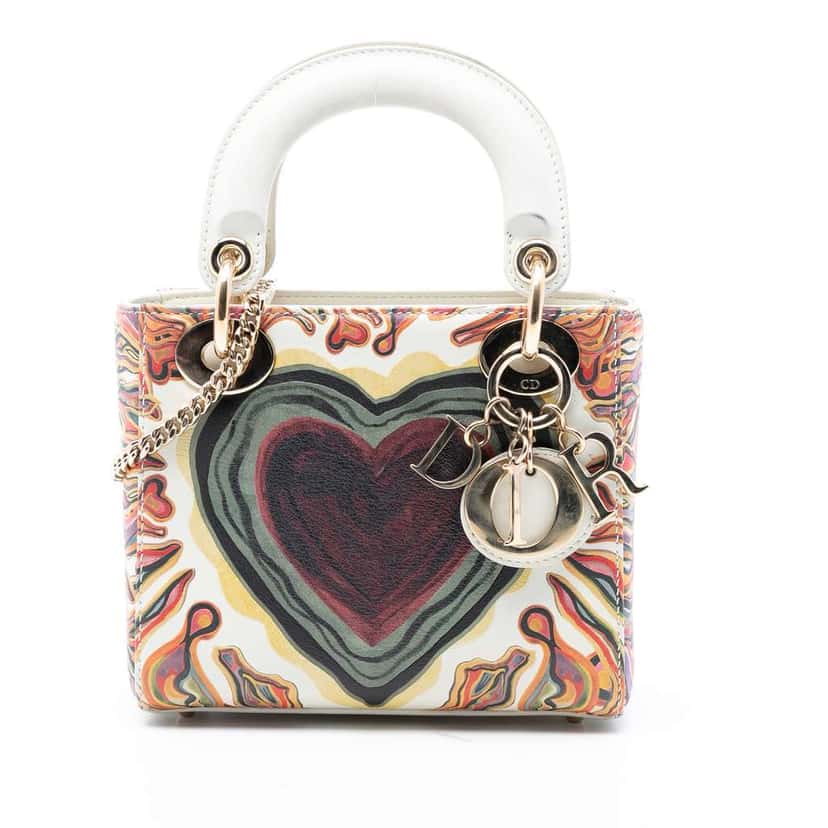 Dior Limited Edition Mini Calfskin Lady DiorAmour Lady Dior White Leather Very good condition - Front View