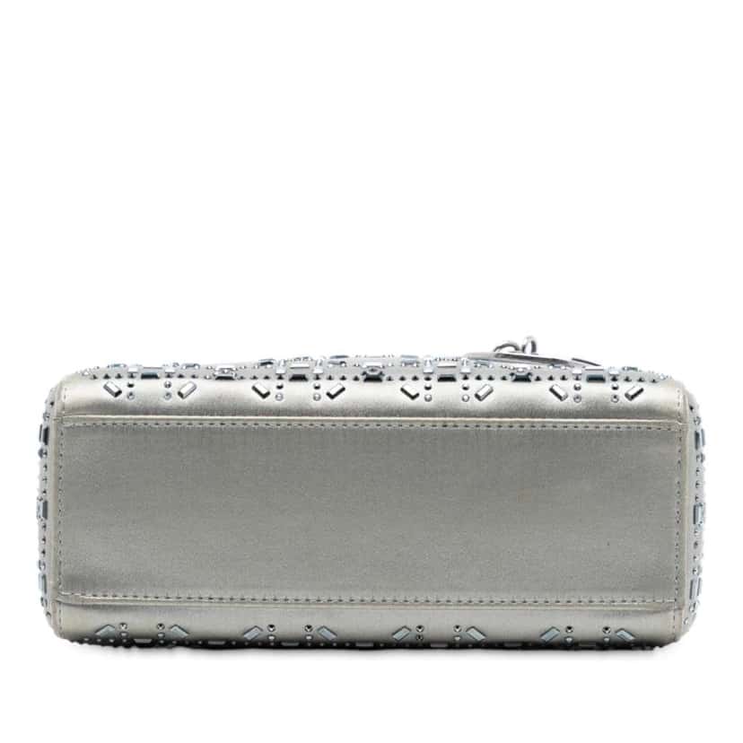 Dior Mini Satin Cannage Strass Crystal Embellished Lady Dior Grey Satin Good condition - Inside View