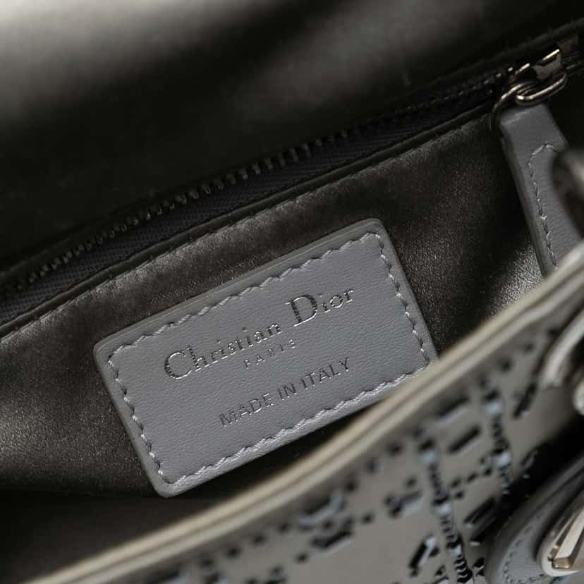 Dior Mini Satin Cannage Strass Crystal Embellished Lady Dior Grey Satin Good condition - Box View
