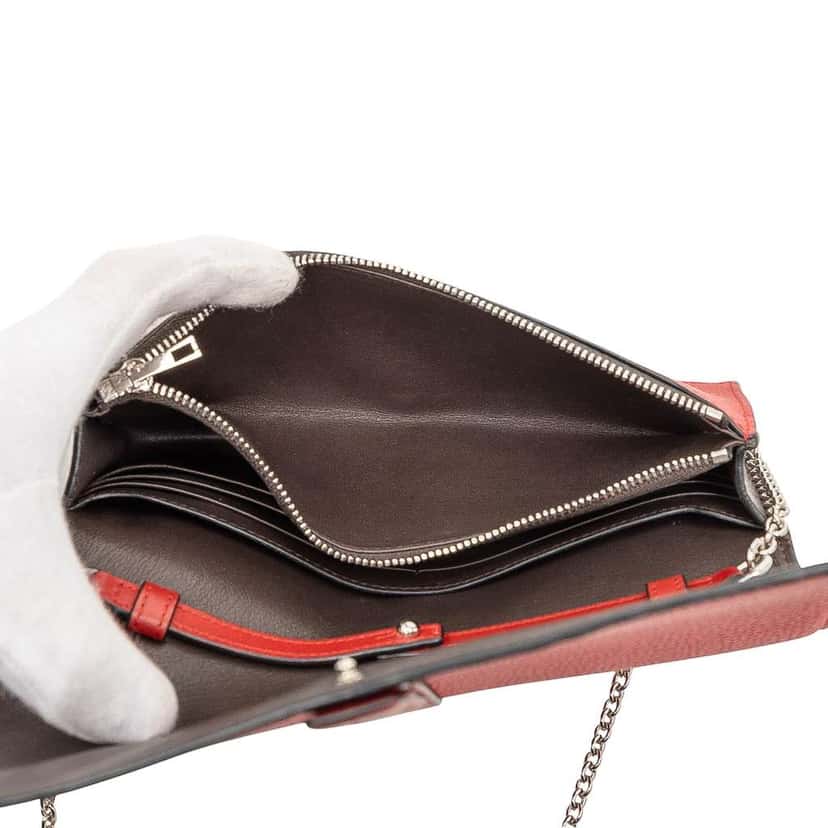 Loewe Pebbled Calfskin Wallet on Chain Red Leather Good condition - Model View