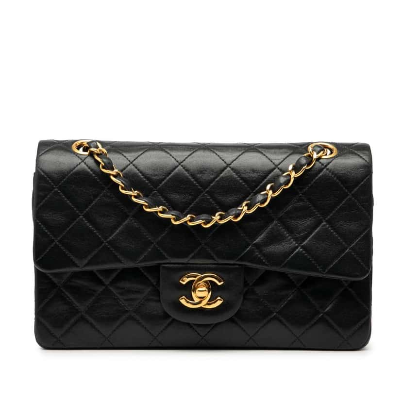 Chanel Small Classic Lambskin Double Flap Black Leather Good condition - Front View