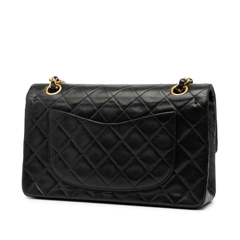 Chanel Small Classic Lambskin Double Flap Black Leather Good condition - Back View
