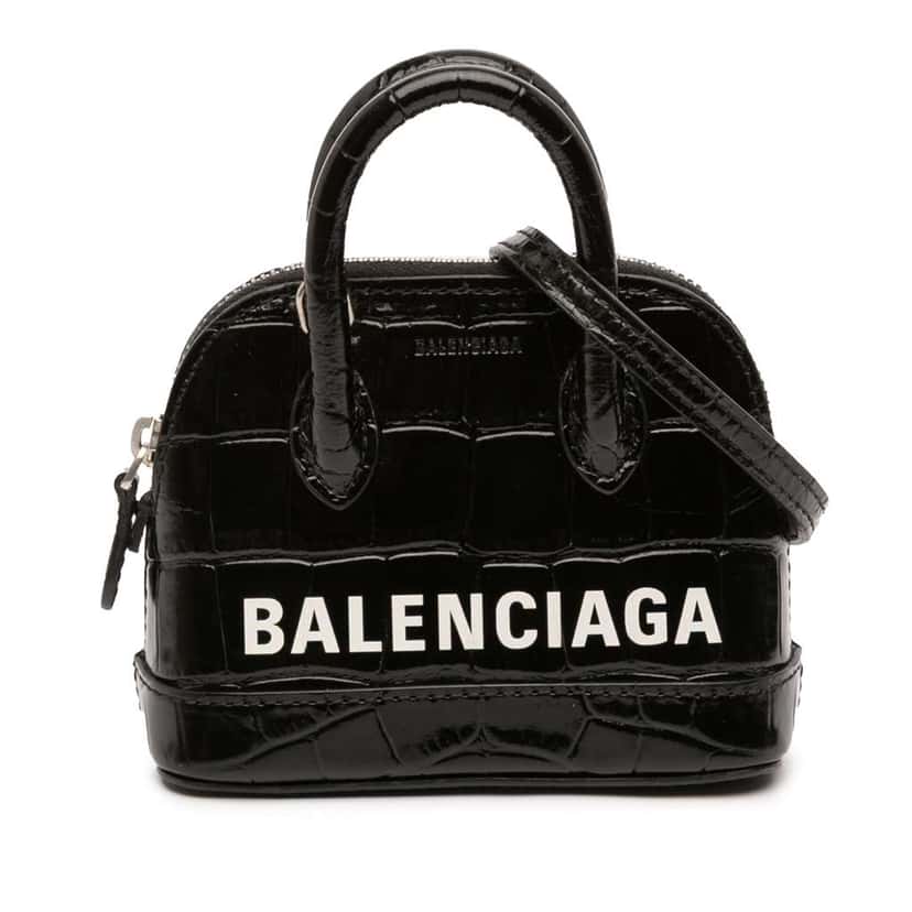 Balenciaga Mini Crocodile Embossed Calfskin Ville Satchel Black Leather Good condition - Front View
