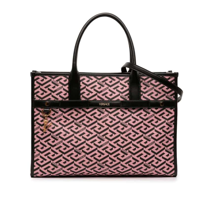 Versace Multicolor Coated Canvas La Greca Tote Pink Canvas Good condition - Front View