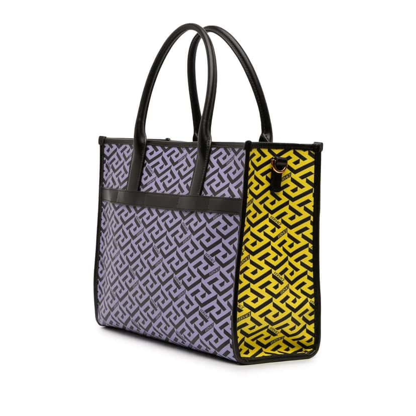 Versace Multicolor Coated Canvas La Greca Tote Pink Canvas Good condition - Back View