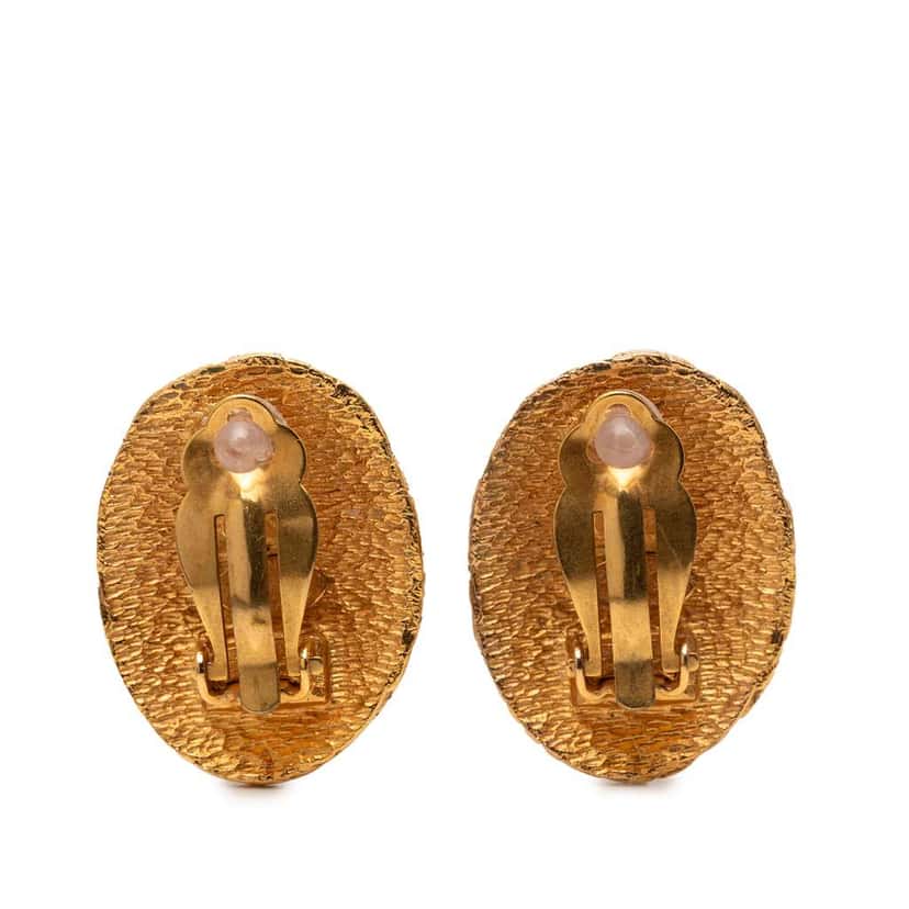 Chanel CC Gold Plated Oval Clip on Earrings Gold Metal Very good condition - Back View