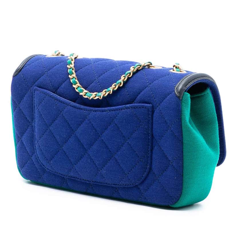Chanel Small Jersey CC Filigree Flap Blue Cotton Very good condition - Back View