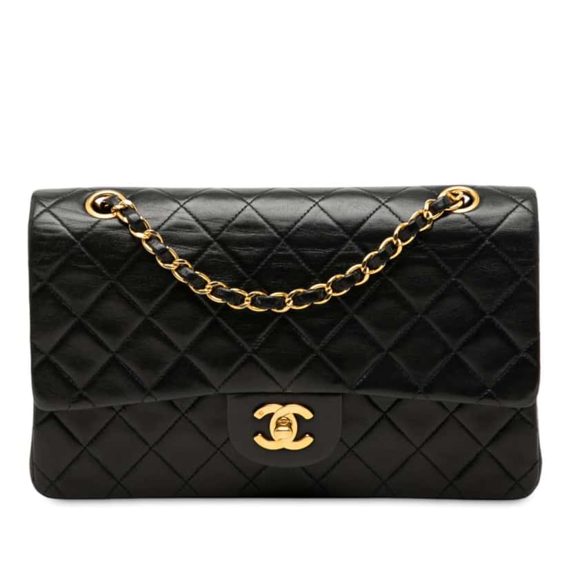 Chanel Medium Classic Lambskin Double Flap Black Leather Good condition - Front View