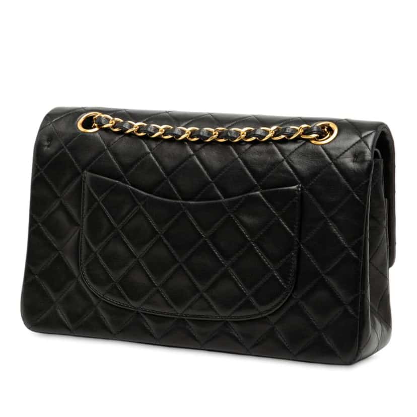 Chanel Medium Classic Lambskin Double Flap Black Leather Good condition - Back View