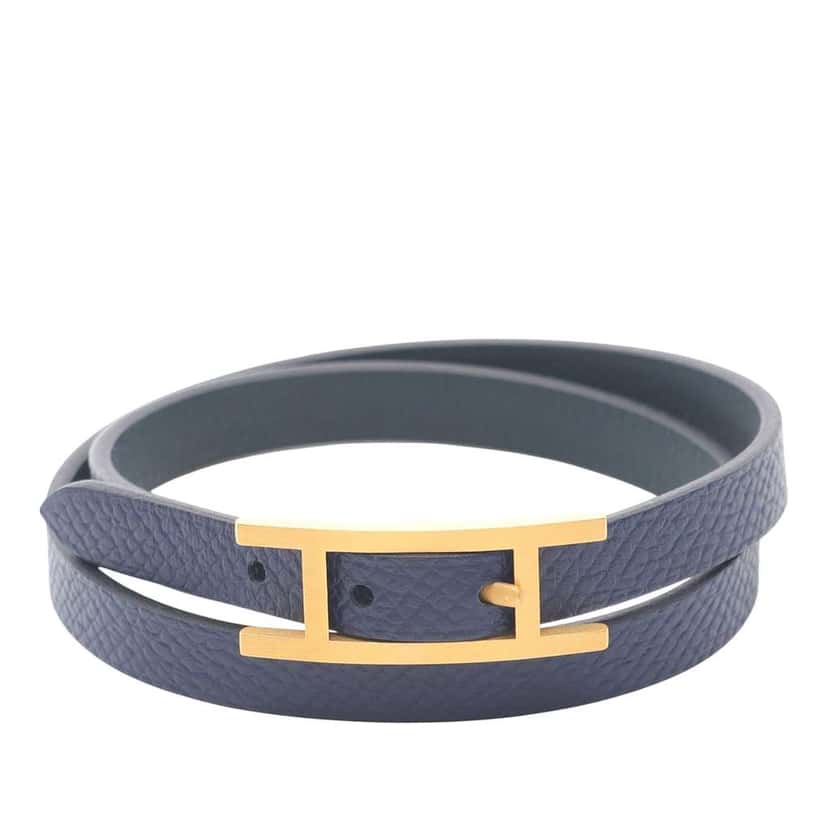 Hermès Epsom and Swift Behapi Double Tour Bracelet Blue Leather Good condition - Front View