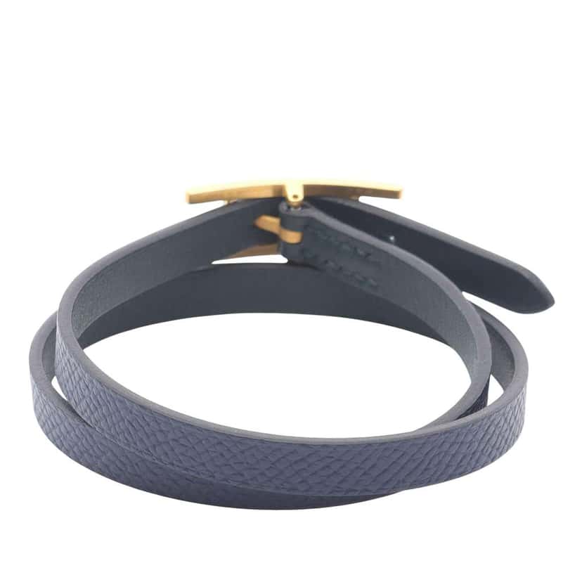 Hermès Epsom and Swift Behapi Double Tour Bracelet Blue Leather Good condition - Back View