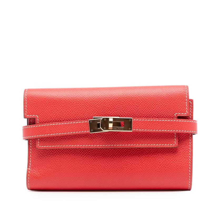 Hermès Epsom Kelly Depliant Wallet Red Leather Very good condition - Front View