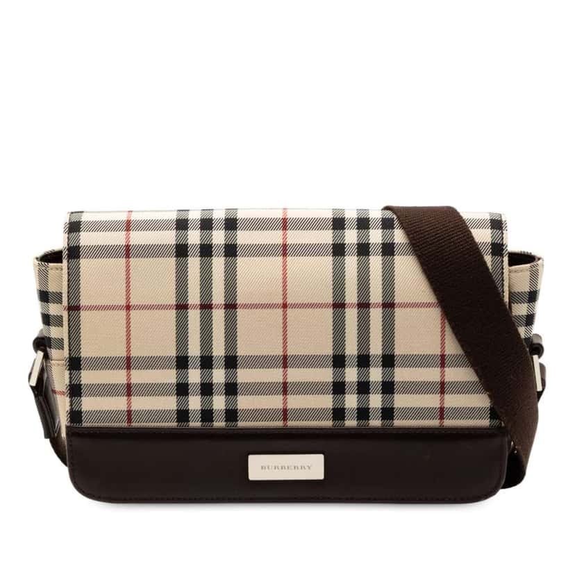 Burberry House Check Canvas Flap Crossbody Brown Canvas Good condition - Front View