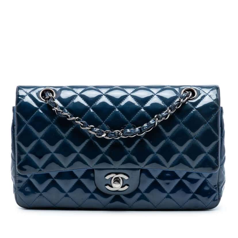 Chanel Medium Classic Patent Double Flap Blue Leather Good condition - Front View