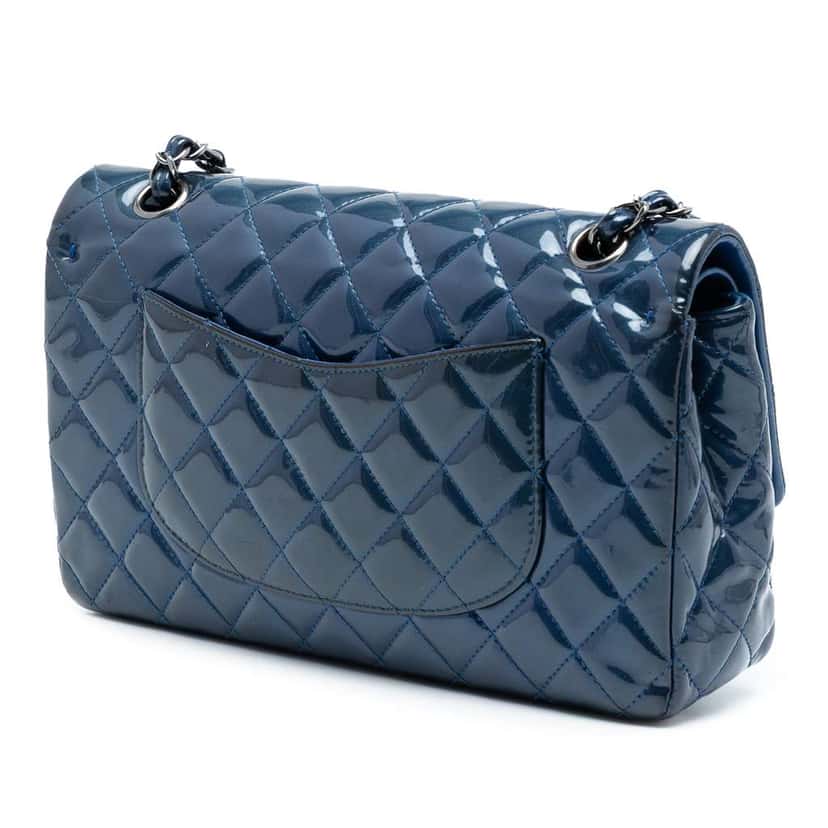 Chanel Medium Classic Patent Double Flap Blue Leather Good condition - Back View