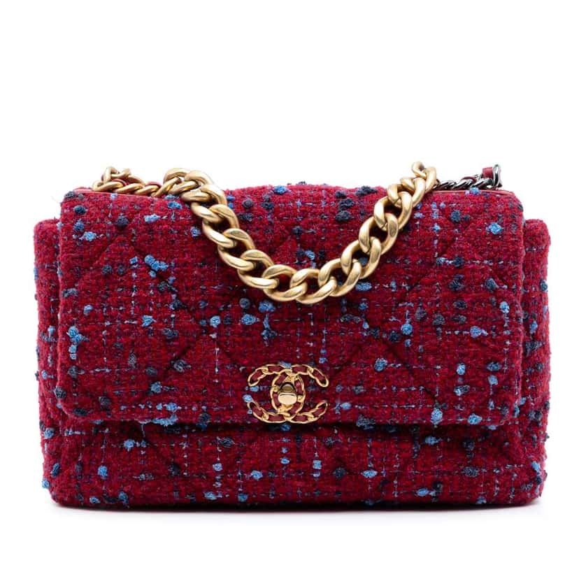 Chanel Large Tweed 19 Flap Purple Tweed Good condition - Front View