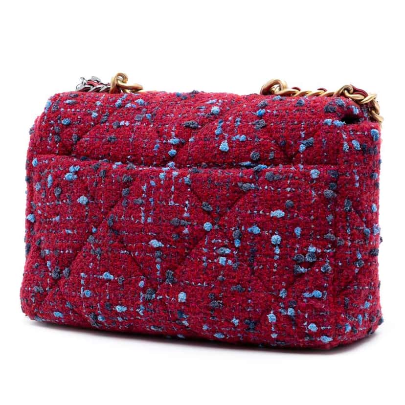 Chanel Large Tweed 19 Flap Purple Tweed Good condition - Back View