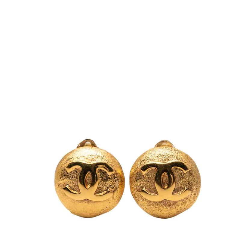 Chanel Gold Plated CC Round Clip On Earrings Gold Metal Good condition - Front View