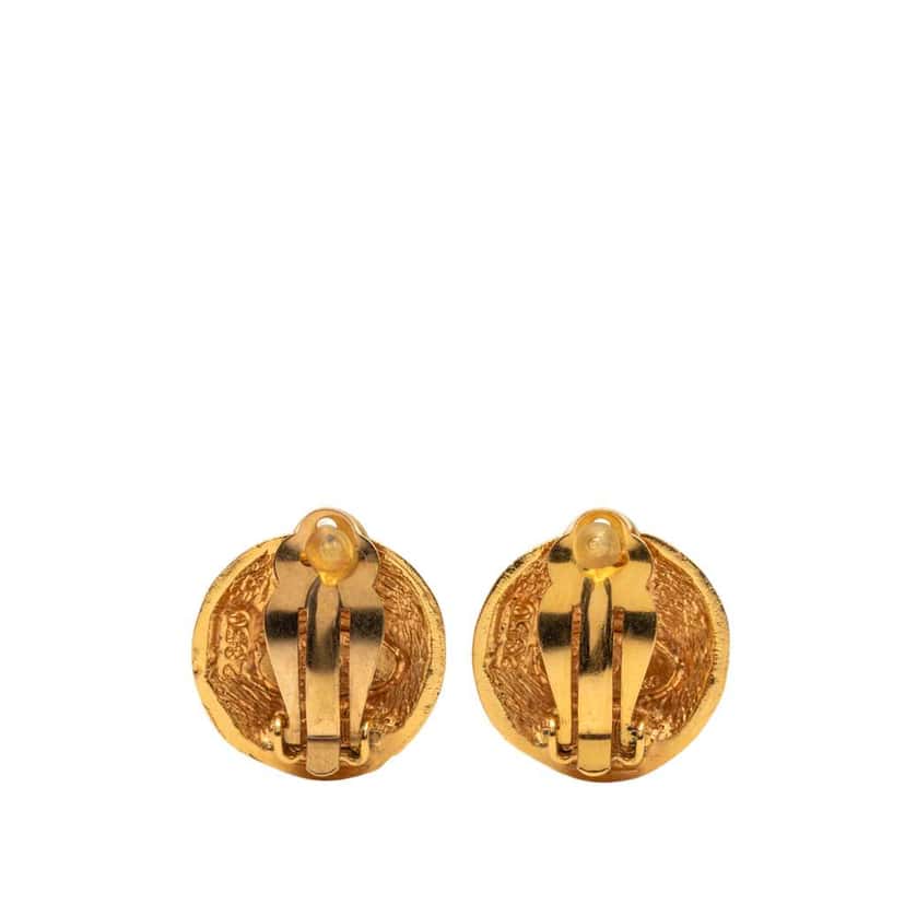 Chanel Gold Plated CC Round Clip On Earrings Gold Metal Good condition - Back View
