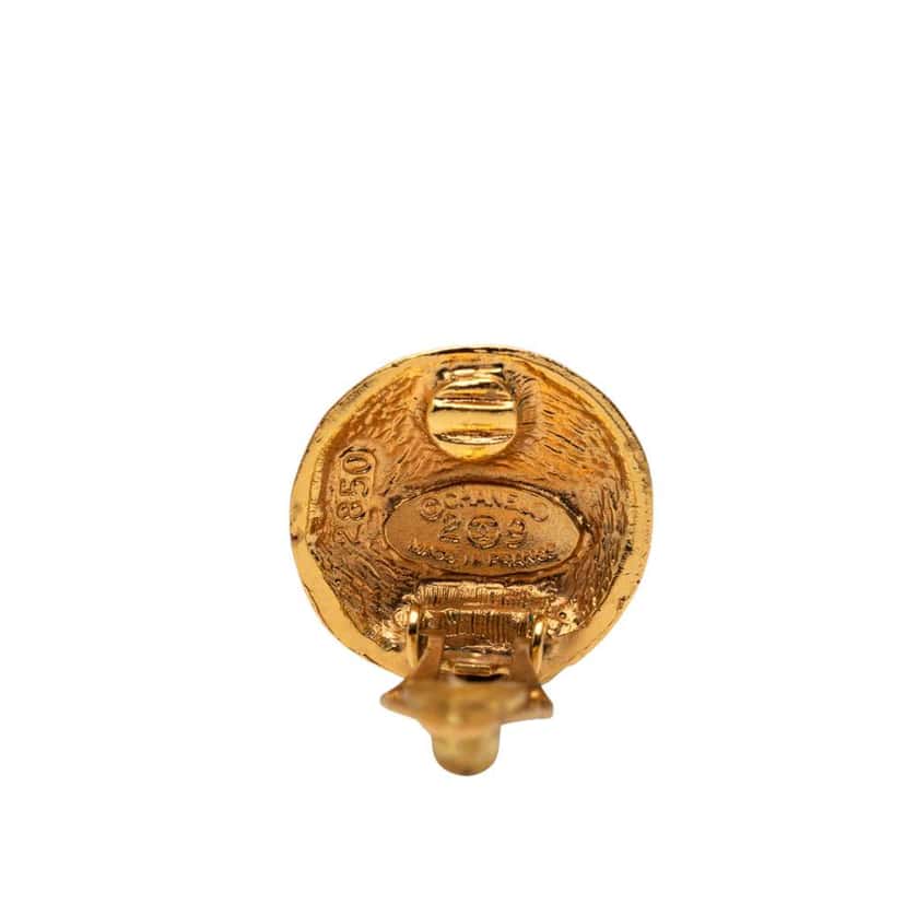 Chanel Gold Plated CC Round Clip On Earrings Gold Metal Good condition - Inside View