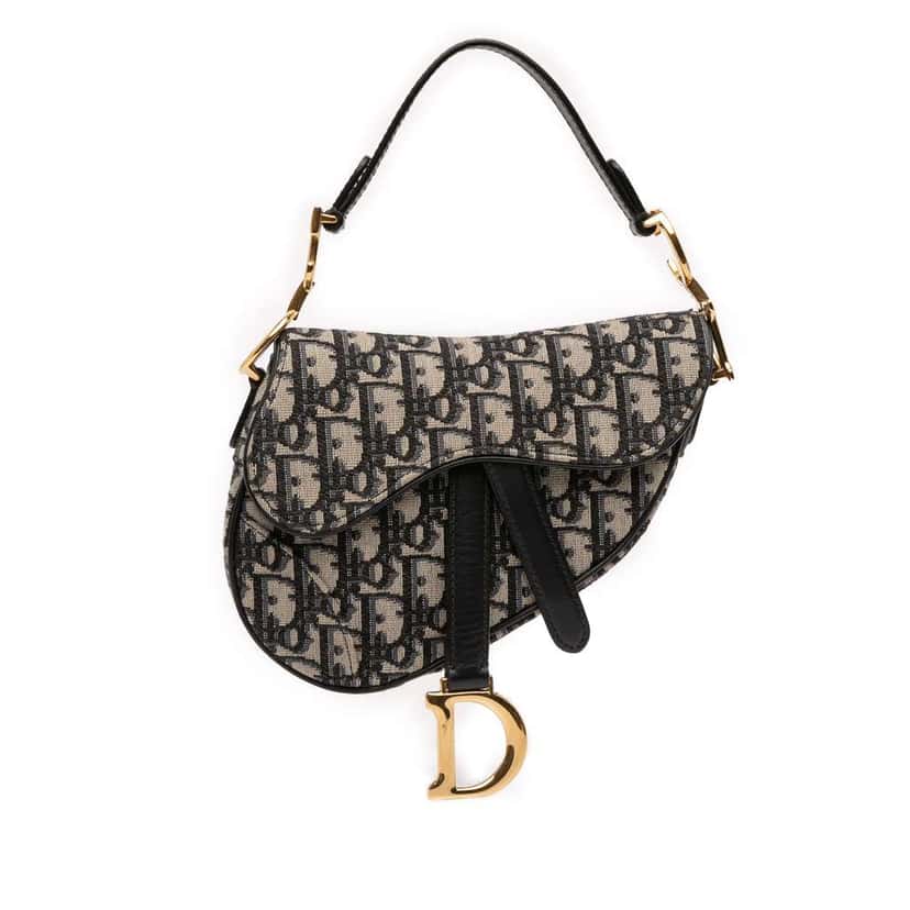Dior Mini Oblique Canvas Saddle Bag Blue Canvas Very good condition - Front View