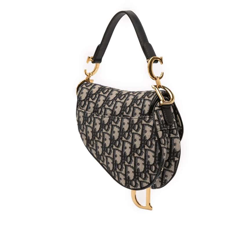 Dior Mini Oblique Canvas Saddle Bag Blue Canvas Very good condition - Back View