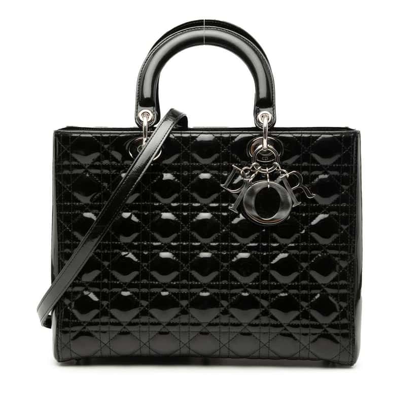 Dior Large Patent Cannage Lady Dior Black Leather Very good condition - Front View