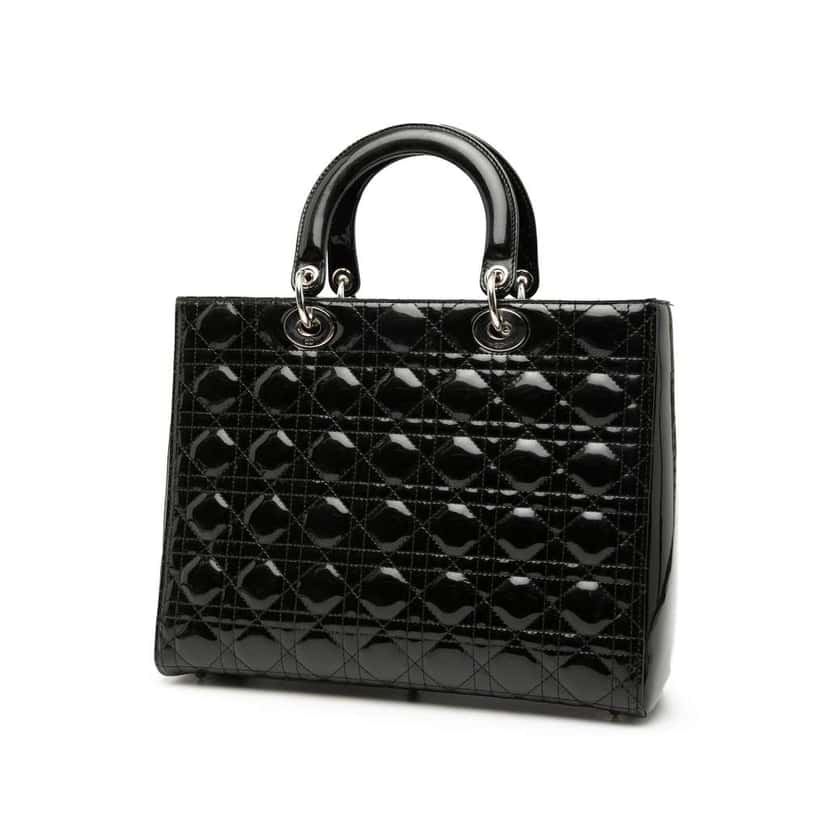 Dior Large Patent Cannage Lady Dior Black Leather Very good condition - Back View