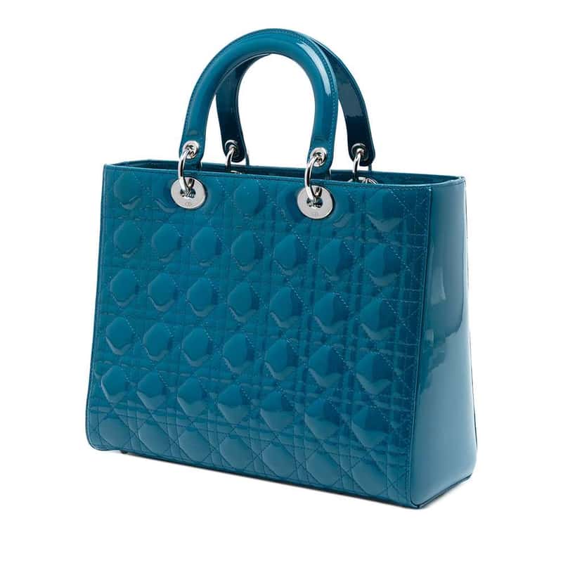 Dior Large Patent Cannage Lady Dior Blue Leather Good condition - Back View